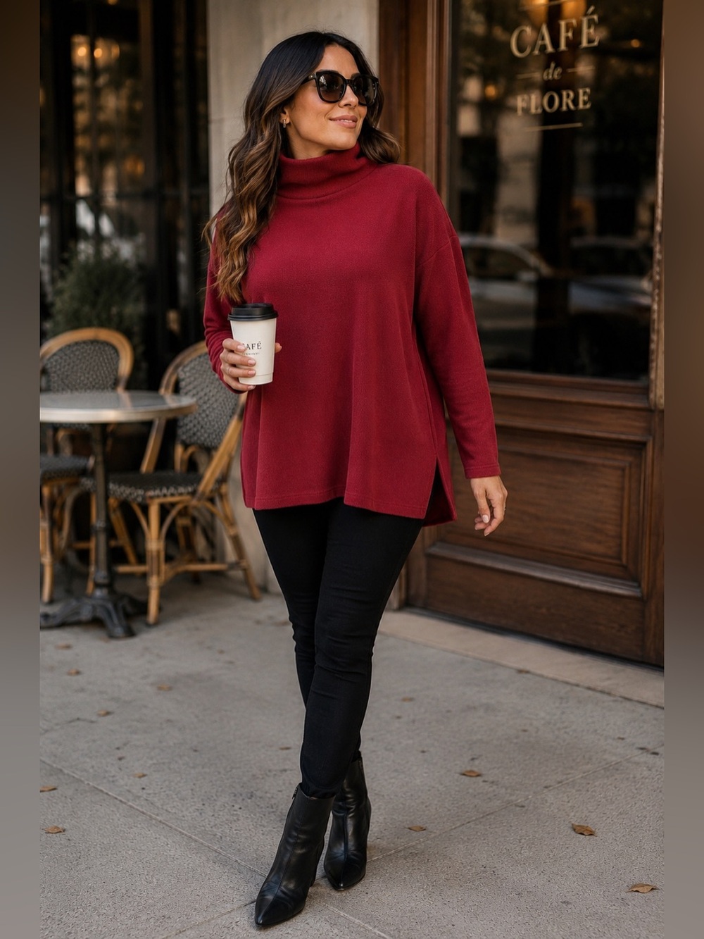 Anthropologie Women’s Small Burgundy Cowl Neck Oversized‎ Tunic Sweater